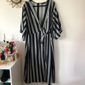 Plus Strip Faux Wrap Dress